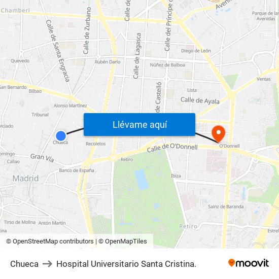 Chueca to Hospital Universitario Santa Cristina. map