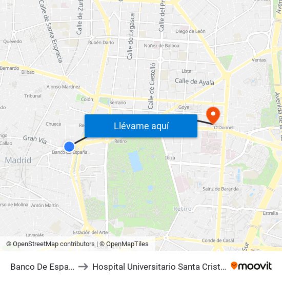 Banco De España to Hospital Universitario Santa Cristina. map