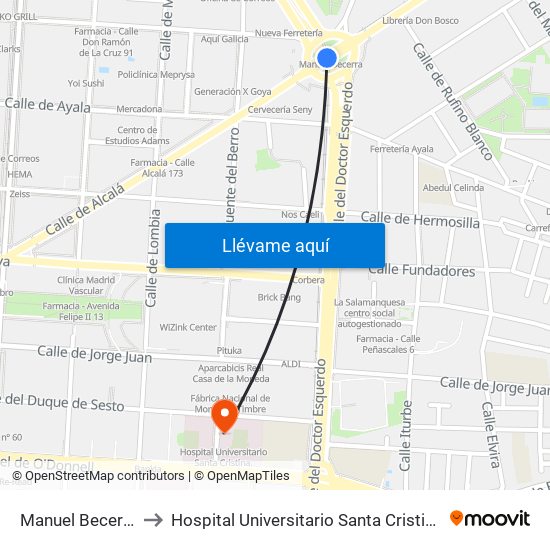 Manuel Becerra to Hospital Universitario Santa Cristina. map