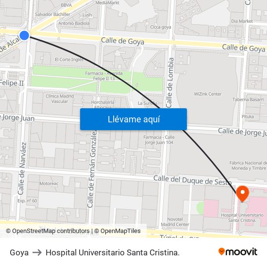 Goya to Hospital Universitario Santa Cristina. map
