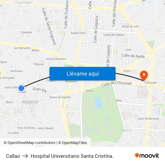 Callao to Hospital Universitario Santa Cristina. map