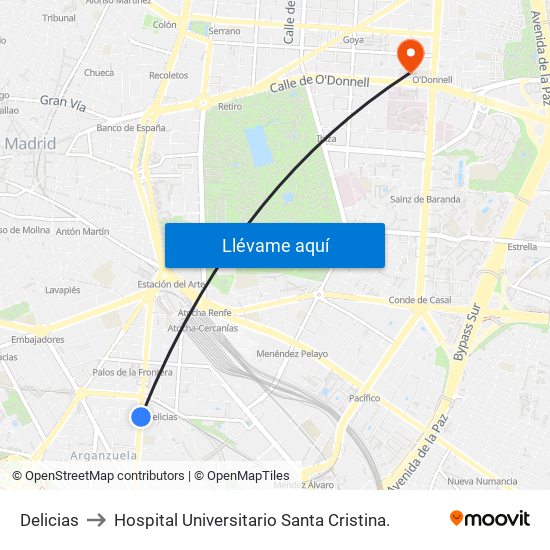 Delicias to Hospital Universitario Santa Cristina. map