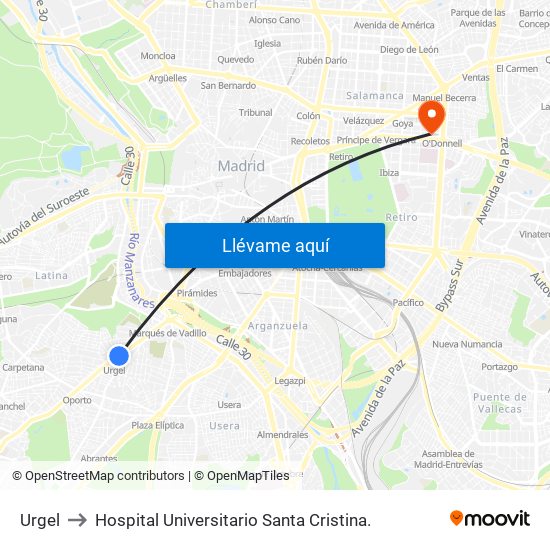 Urgel to Hospital Universitario Santa Cristina. map