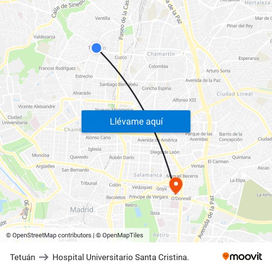 Tetuán to Hospital Universitario Santa Cristina. map