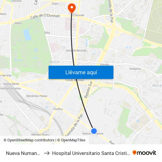 Nueva Numancia to Hospital Universitario Santa Cristina. map
