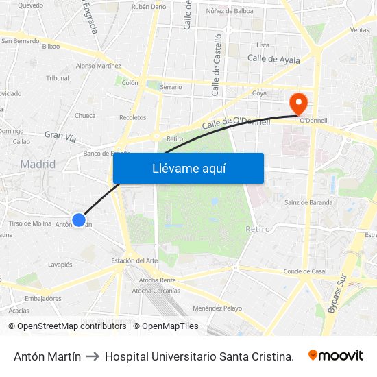 Antón Martín to Hospital Universitario Santa Cristina. map