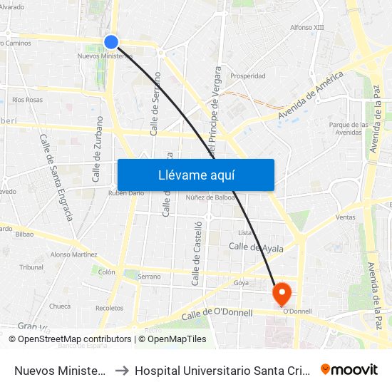 Nuevos Ministerios to Hospital Universitario Santa Cristina. map