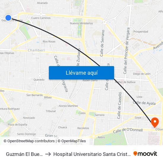 Guzmán El Bueno to Hospital Universitario Santa Cristina. map