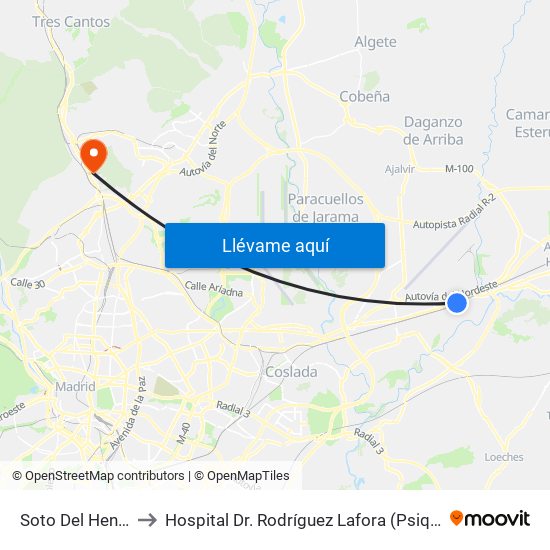 Soto Del Henares to Hospital Dr. Rodríguez Lafora (Psiquiátrico) map