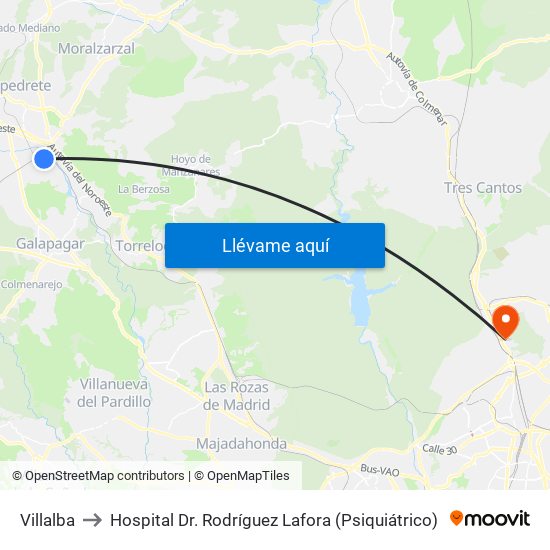 Villalba to Hospital Dr. Rodríguez Lafora (Psiquiátrico) map