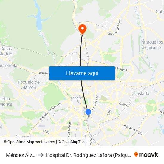 Méndez Álvaro to Hospital Dr. Rodríguez Lafora (Psiquiátrico) map