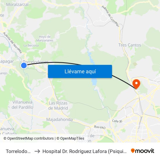 Torrelodones to Hospital Dr. Rodríguez Lafora (Psiquiátrico) map