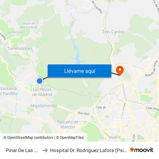 Pinar De Las Rozas to Hospital Dr. Rodríguez Lafora (Psiquiátrico) map