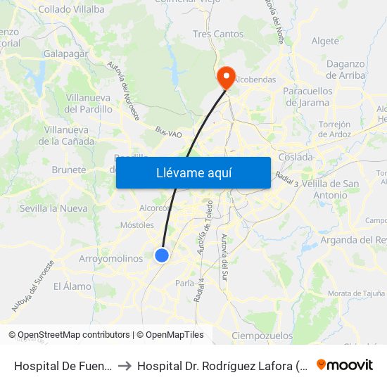 Hospital De Fuenlabrada to Hospital Dr. Rodríguez Lafora (Psiquiátrico) map