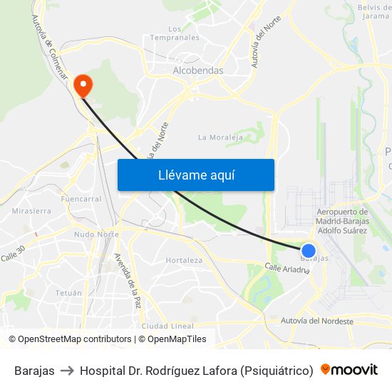 Barajas to Hospital Dr. Rodríguez Lafora (Psiquiátrico) map