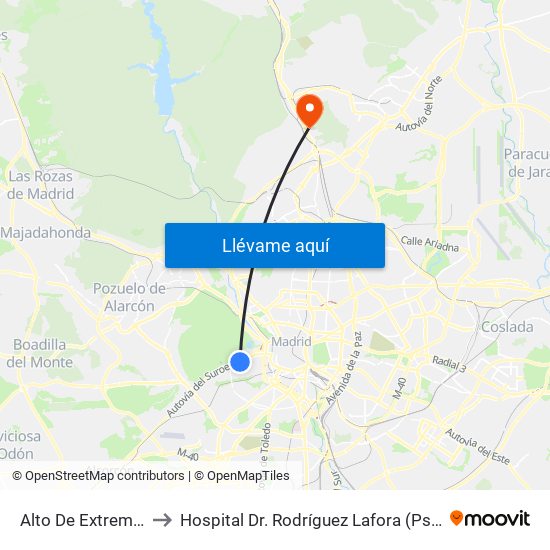 Alto De Extremadura to Hospital Dr. Rodríguez Lafora (Psiquiátrico) map