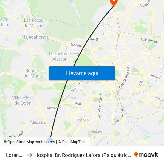 Loranca to Hospital Dr. Rodríguez Lafora (Psiquiátrico) map