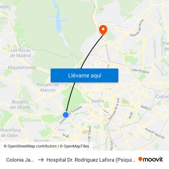 Colonia Jardín to Hospital Dr. Rodríguez Lafora (Psiquiátrico) map
