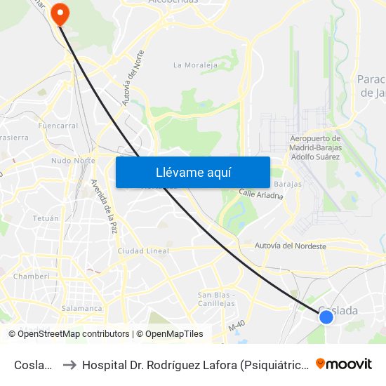 Coslada to Hospital Dr. Rodríguez Lafora (Psiquiátrico) map