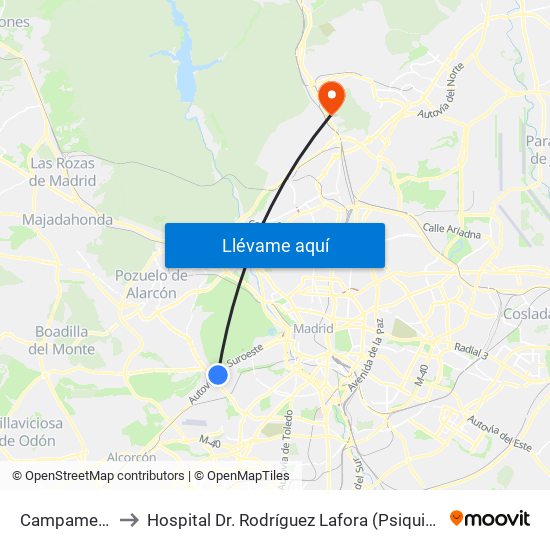 Campamento to Hospital Dr. Rodríguez Lafora (Psiquiátrico) map