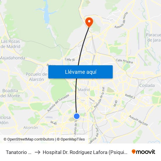 Tanatorio Sur to Hospital Dr. Rodríguez Lafora (Psiquiátrico) map