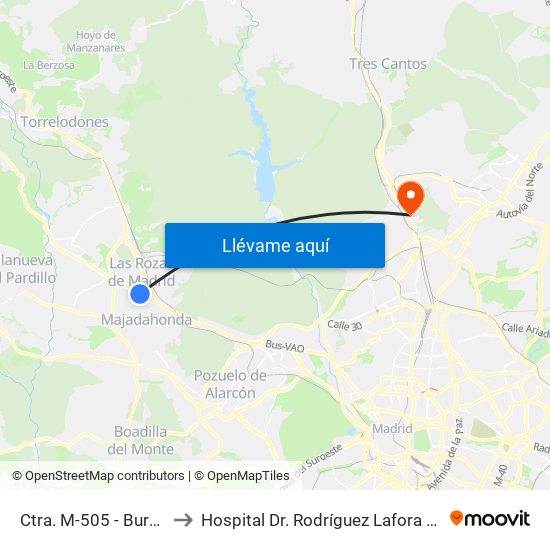 Ctra. M-505 - Burgocentro to Hospital Dr. Rodríguez Lafora (Psiquiátrico) map