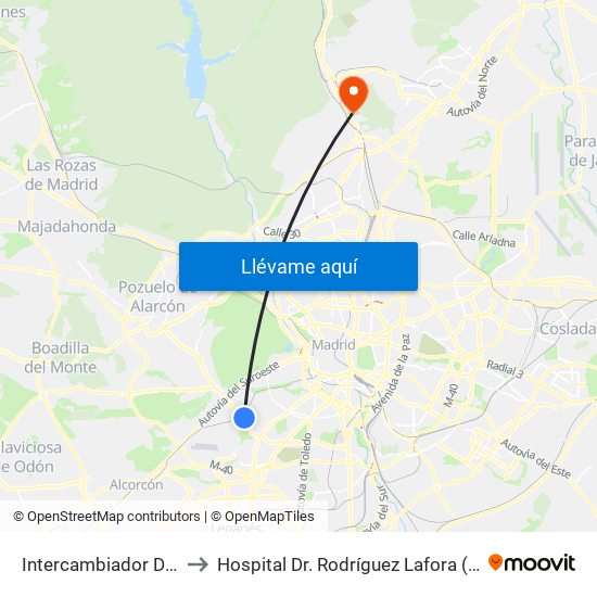 Intercambiador De Aluche to Hospital Dr. Rodríguez Lafora (Psiquiátrico) map