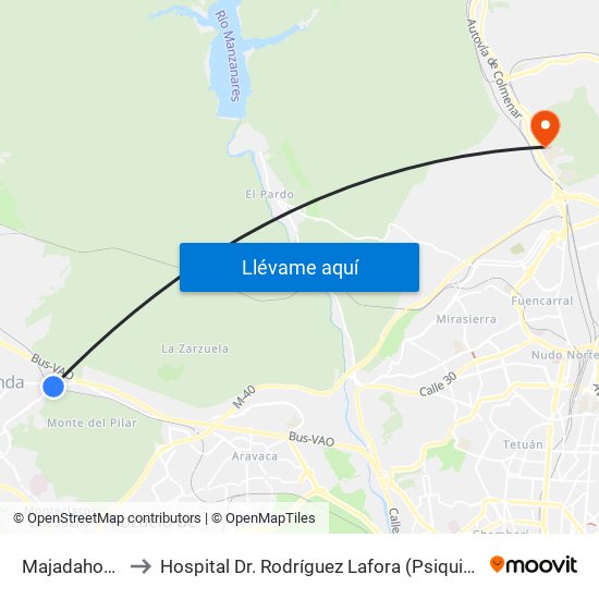 Majadahonda to Hospital Dr. Rodríguez Lafora (Psiquiátrico) map