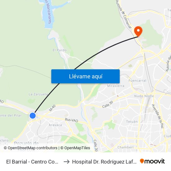 El Barrial - Centro Comercial Pozuelo to Hospital Dr. Rodríguez Lafora (Psiquiátrico) map