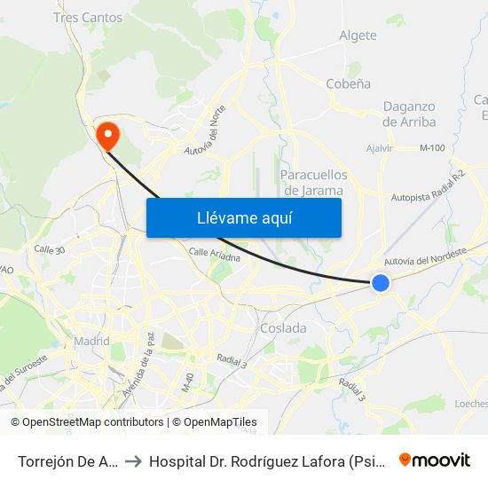 Torrejón De Ardoz to Hospital Dr. Rodríguez Lafora (Psiquiátrico) map