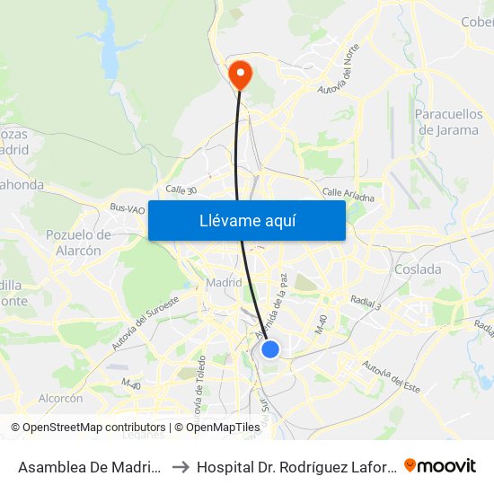 Asamblea De Madrid - Entrevías to Hospital Dr. Rodríguez Lafora (Psiquiátrico) map