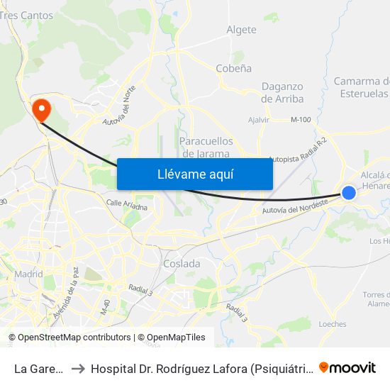 La Garena to Hospital Dr. Rodríguez Lafora (Psiquiátrico) map