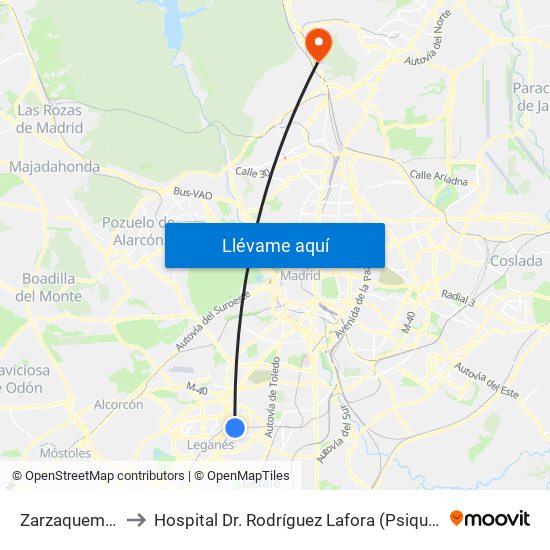 Zarzaquemada to Hospital Dr. Rodríguez Lafora (Psiquiátrico) map