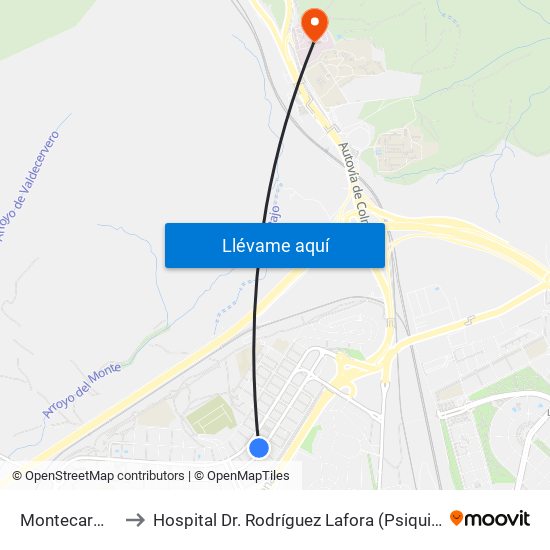 Montecarmelo to Hospital Dr. Rodríguez Lafora (Psiquiátrico) map