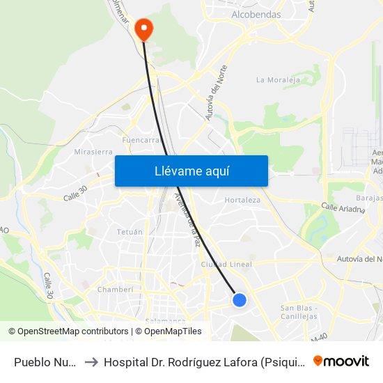 Pueblo Nuevo to Hospital Dr. Rodríguez Lafora (Psiquiátrico) map