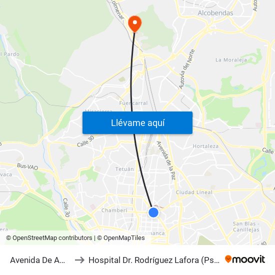 Avenida De América to Hospital Dr. Rodríguez Lafora (Psiquiátrico) map