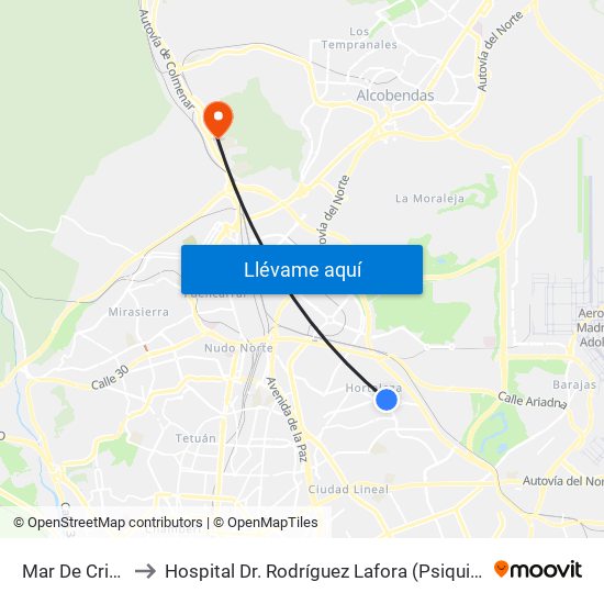 Mar De Cristal to Hospital Dr. Rodríguez Lafora (Psiquiátrico) map