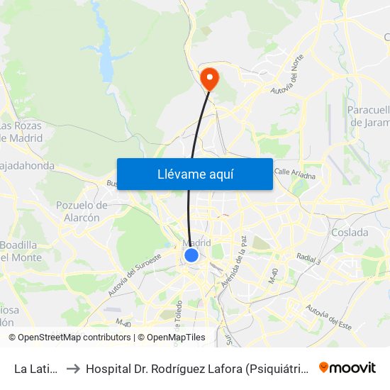 La Latina to Hospital Dr. Rodríguez Lafora (Psiquiátrico) map