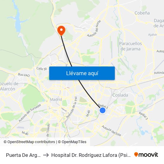Puerta De Arganda to Hospital Dr. Rodríguez Lafora (Psiquiátrico) map