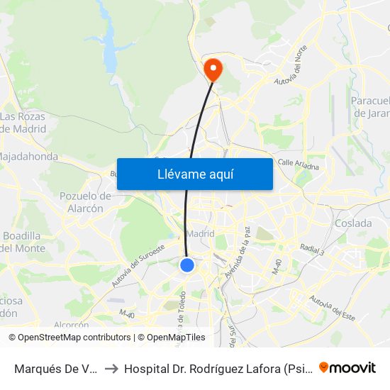 Marqués De Vadillo to Hospital Dr. Rodríguez Lafora (Psiquiátrico) map