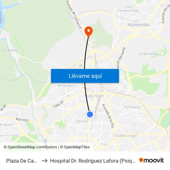 Plaza De Castilla to Hospital Dr. Rodríguez Lafora (Psiquiátrico) map
