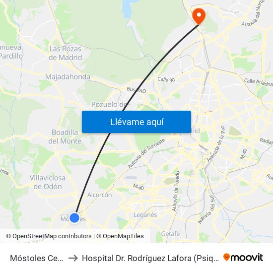 Móstoles Central to Hospital Dr. Rodríguez Lafora (Psiquiátrico) map
