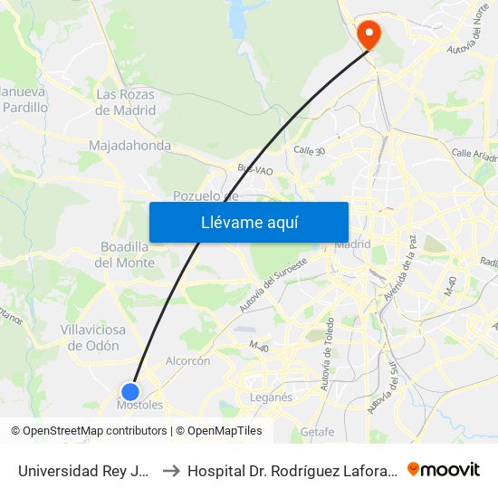 Universidad Rey Juan Carlos to Hospital Dr. Rodríguez Lafora (Psiquiátrico) map