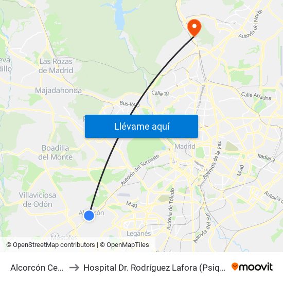 Alcorcón Central to Hospital Dr. Rodríguez Lafora (Psiquiátrico) map