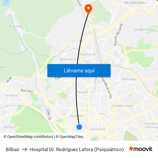 Bilbao to Hospital Dr. Rodríguez Lafora (Psiquiátrico) map