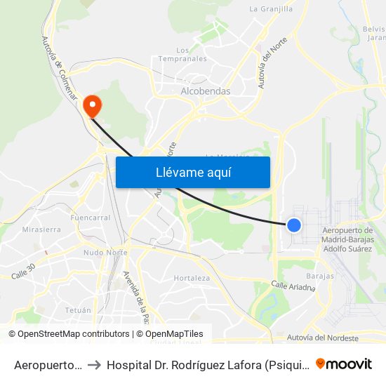 Aeropuerto T4 to Hospital Dr. Rodríguez Lafora (Psiquiátrico) map