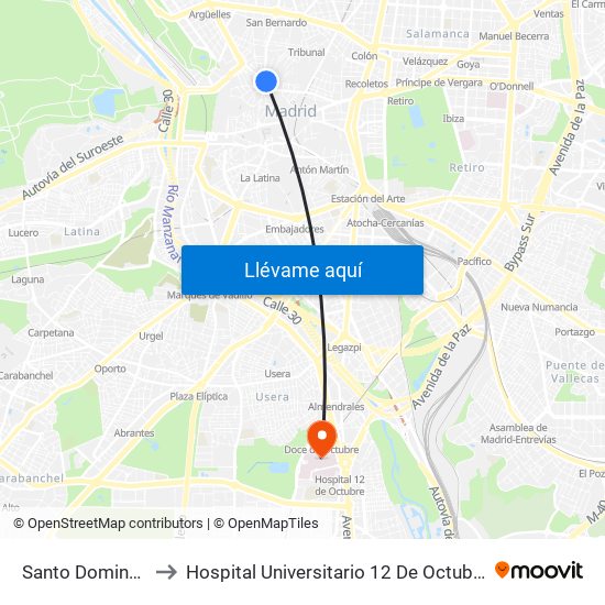 Santo Domingo to Hospital Universitario 12 De Octubre. map
