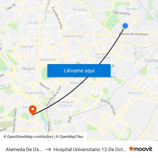 Alameda De Osuna to Hospital Universitario 12 De Octubre. map