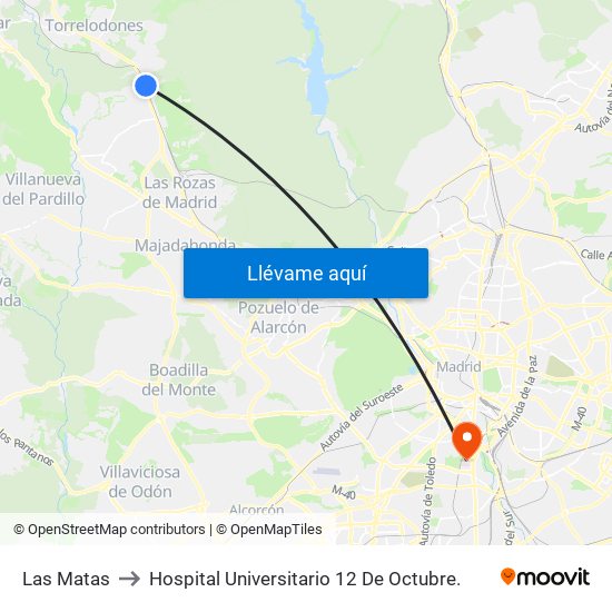 Las Matas to Hospital Universitario 12 De Octubre. map