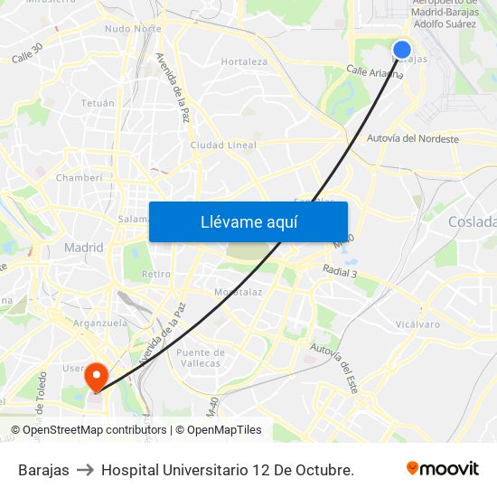Barajas to Hospital Universitario 12 De Octubre. map